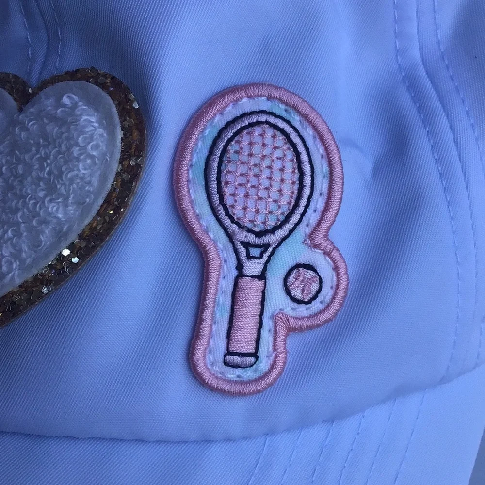 Stoney Clover Lane pastel baby blue nylon baseball cap I heart tennis racket